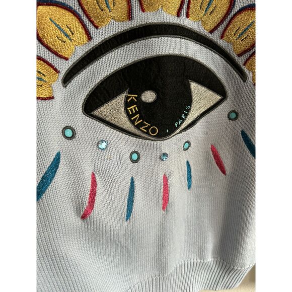 Kenzo Eye Detail Wool Blue Sweater Size M - Picture 4 of 9